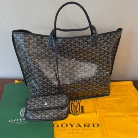 Goyard Goyardine Reversible Anjou GM Black Coated Canvas Leather Tote - Picture 1 of 5